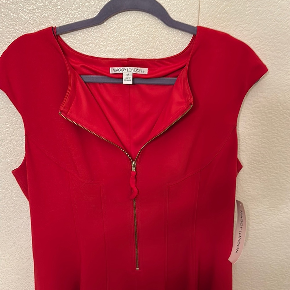 New, with tags, tailored red capped sleeve dress